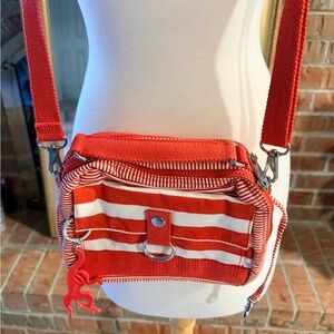 Kipling Red and White Striped Crossbody Bag